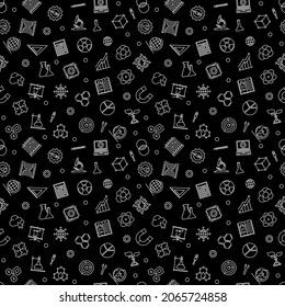 STEM Education Vector Science Concept Dark Seamless Pattern. Back To School Background