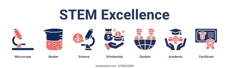 STEM Excellence banner web icon vector illustration concept for education with icon of Microscope, Beaker, Science, Scholarship, Student, Academic, Certificate.