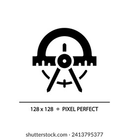 STEM in geometry pixel perfect black glyph icon. Shapes studying method. School course strategy. Education facility. Silhouette symbol on white space. Solid pictogram. Vector isolated illustration