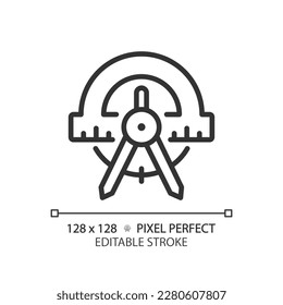 STEM in geometry pixel perfect linear icon. Shapes studying method. School course strategy. Education facility. Thin line illustration. Contour symbol. Vector outline drawing. Editable stroke