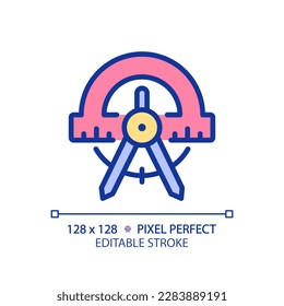 STEM in geometry pixel perfect RGB color icon. Shapes studying method. School course strategy. Education facility. Isolated vector illustration. Simple filled line drawing. Editable stroke