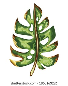 stem of gold color with green leaves in the sides vector illustration design