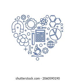 STEM Heart concept minimal banner - Science, Technology, Engineering and Mathematics Education vector heart-shaped illustration