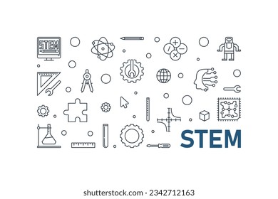 STEM horizontal minimal vector creative illustration - Science banner in outline style