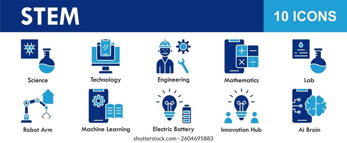 STEM icon collection set. Containing design stem, technology, science, education, classroom, learning