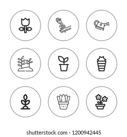 Stem icon set. collection of 9 outline stem icons with bamboo, plant, plants, watering can, sprout icons. editable icons.