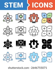 Ícone STEM definido com coleção de vários estilos.