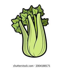 Stem of juicy celery color variation for coloring page isolated on white background