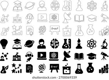 COLECCIÓN de Iconos de Esquema de Aprendizaje STEM. Con símbolos de Ciencia, Tecnología, ingeniería y matemáticas.
