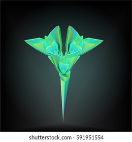 Stem plants with leaves of bright polygons on a black background