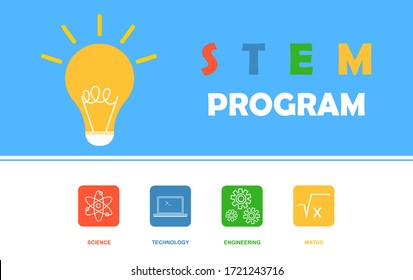 STEM program banner. Science, technology, engineering, mathematics. Education concept. Flat vector.