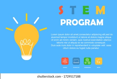 STEM program banner. Science, technology, engineering, mathematics. Education concept. Flat vector.