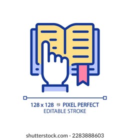 STEM al leer el icono de color RGB perfecto para píxeles. Currículum incluyendo ciencia. Actividad educativa. Integración tecnológica. Ilustración vectorial aislada. Dibujo de línea simple relleno. Trazo editable