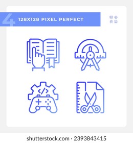 Juego de iconos de vectores lineales de gradiente perfecto para asignaturas relacionadas con STEM. Técnicas alternativas de aprendizaje. El símbolo de contorno delgado diseña el paquete. Colección de ilustraciones de esquema aisladas