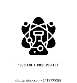 STEM in science pixel perfect black glyph icon. Data mining technology in education. Researching methods for students. Silhouette symbol on white space. Solid pictogram. Vector isolated illustration