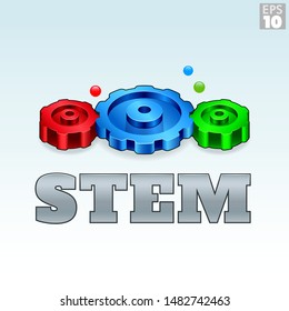 STEM science technology engineering and math curriculum with colorful mechanical gears working together to produce creative solutions.
