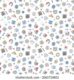 STEM - Science, Technology, Engineering and Math vector concept colored seamless pattern
