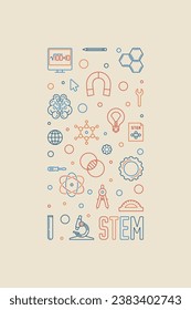STEM - Science, Technology, Engineering and Math concept creative vertical banner in thin line style. Vector linear Education illustration