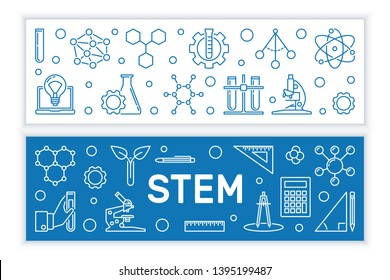 STEM or Science, Technology, Engineering and Mathematics vector concept outline horizontal banners