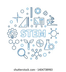 STEM or Science, Technology, Engineering and Mathematics vector concept creative outline round illustration