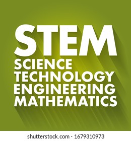 STEM Science, Technology, Engineering, Mathematics - broad term used to group together these academic discipline, acronym text concept background