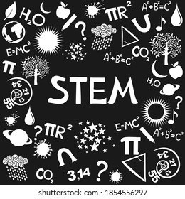 STEM. Science, technology, engineering, mathematics. Science education doodles.  E-learning, modern and innovative Stem education concept. Education background design. Vector Illustration