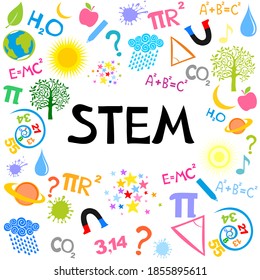 STEM. Science, technology, engineering, mathematics. Science education doodles.  E-learning, modern and innovative Stem education concept.  Education background design. Vector