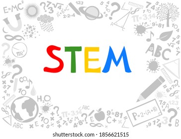 STEM. Science, technology, engineering, mathematics. Science education doodles.  E-learning, modern and innovative Stem education concept. Education background design. Vector Illustration