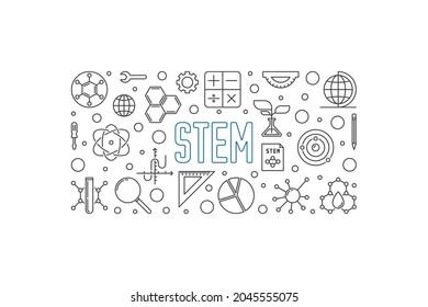 STEM - Science, Technology, Engineering and Mathematics horizontal minimal linear banner. Vector Back to School simple illustration