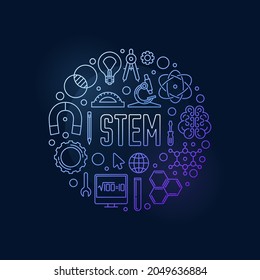 STEM - Science, Technology, Engineering and Mathematics vector round creative colored outline banner or illustration