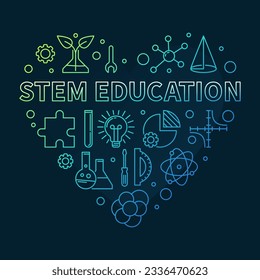 STEM - Science, Technology, Engineering, Mathematics Education Heart thin line colored concept banner - vector Illustration with dark background 
