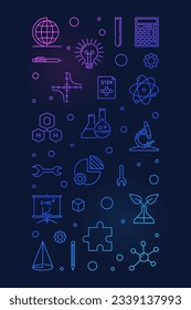 STEM Science, Technology, Engineering, Mathematics concept thin line vertical colorful modern illustration or banner with dark background