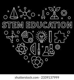 STEM - Banner de concepto de ciencia, tecnología, ingeniería, matemáticas y educación en el corazón. Ilustración vectorial con fondo negro