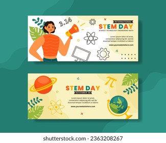 STEM Science, Technology, Engineering, Mathematics Education Horizontal Banner Illustration Flat Cartoon Background