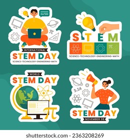 STEM Science, Technology, Engineering, Mathematics Education Vertical Poster Illustration Flat Cartoon Background