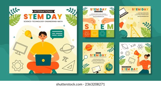 STEM Science, Technology, Engineering, Mathematics Education Social Media Post Illustration Flat Cartoon Background