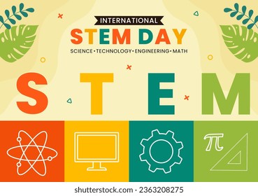 STEM Science, Technology, Engineering, Mathematics Education Social Media Illustration Flat Cartoon Background