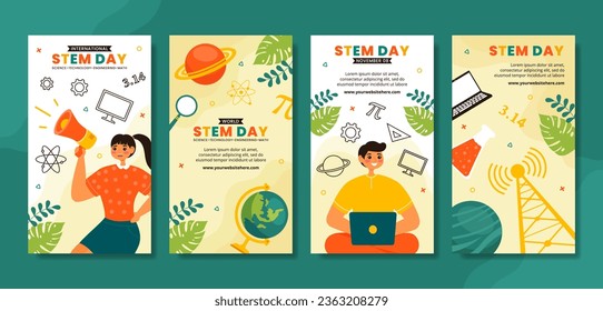 STEM Science, Technology, Engineering, Mathematics Education Social Media Stories Illustration Flat Cartoon Background