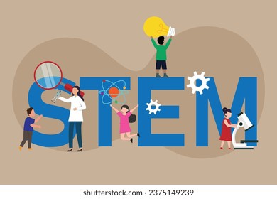 STEM science, technology, engineering, mathematics education 2d vector illustration concept for banner, website, landing page, flyer, etc