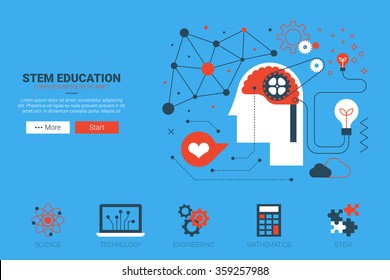 STEM- Science, Technology, Engineering And Mathematics Website Concept With Icon In Flat Design