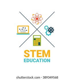 STEM - science, technology, engineering and mathematics badge concept with icon in flat design