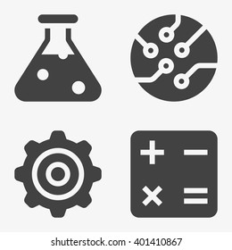 STEM - Science, Technology, Engineering And Mathematics Icons In Trendy Flat Style Isolated On Grey Background, For Your Web Site Design, App, Logo, UI. Vector Illustration, EPS10.