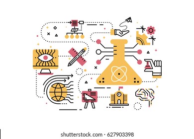 STEM (science,technology,engineering,math) Education Line Icons Illustration. Design In Modern Style With Related Icons Ornament Concept For Website, App, Web Banner.