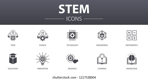 STEM Simple Concept Icons Set. Contains Such Icons As Science, Technology, Engineering, Mathematics And More, Can Be Used For Web, Logo, UI/UX