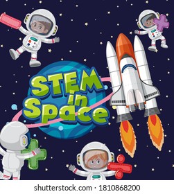 Stem in space logo with astronauts in the space background illustration