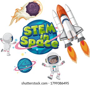 Stem in space logo with space objects isolated illustration