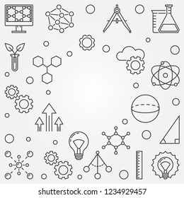 STEM square frame. Vector education concept illustration or background in thin line style