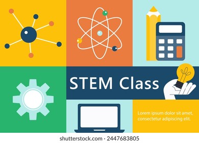 STEM, STEAM lab Web Banner. STEAM and STEM education. Science, Technology, Engineering, Arts, Mathematics. Vector illustration.