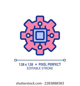 STEM in technology pixel perfect RGB color icon. Computing systems development. Digitization of education processes. Isolated vector illustration. Simple filled line drawing. Editable stroke