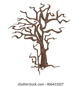 The stem of a tree without leaves isolated on white background. Vector cartoon close-up illustration.